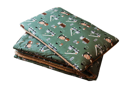  Kocyk Bawełniany  80cm x 220 cm do Przedszkola dla chłopca z poduszką Auta Zielone Carmel 