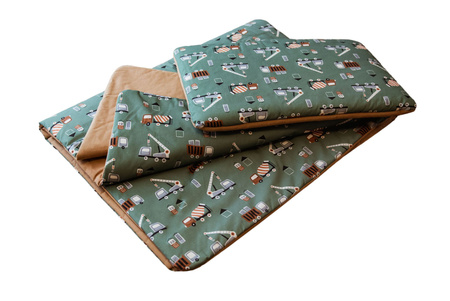  Kocyk Bawełniany  80cm x 220 cm do Przedszkola dla chłopca z poduszką Auta Zielone Carmel 