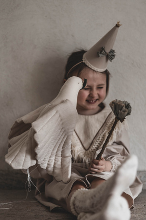 Czapeczka Urodzinowa Boho Hand Made Natural  Beż z Kokardką