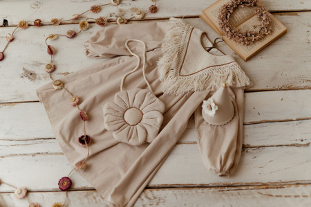 Bawełniana Boho Sukienka do Sesji Zdjęciowych Marysia Natural 1-4 lat