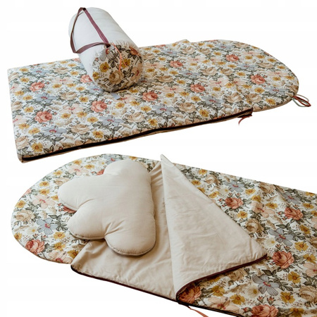 3w1 Śpiworek Pościel Premium Zestaw Kwiaty Retro Natural Junior