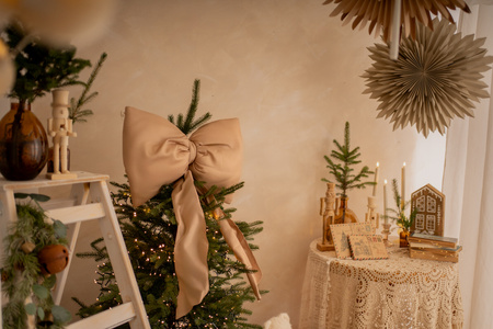 Beżowa kokarda na choinkę 60x50 cm XL duża