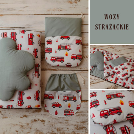 Śpiworek do przedszkola dla chłopca 140cmx75cm wozy strażackie