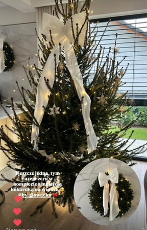 Bardzo duża Kokarda na choinkę 60x50 XL biała