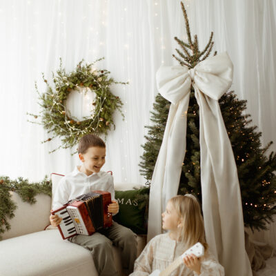 Kokarda na choinkę Ecru 60×50 cm XL duża wstążki 200cmx2