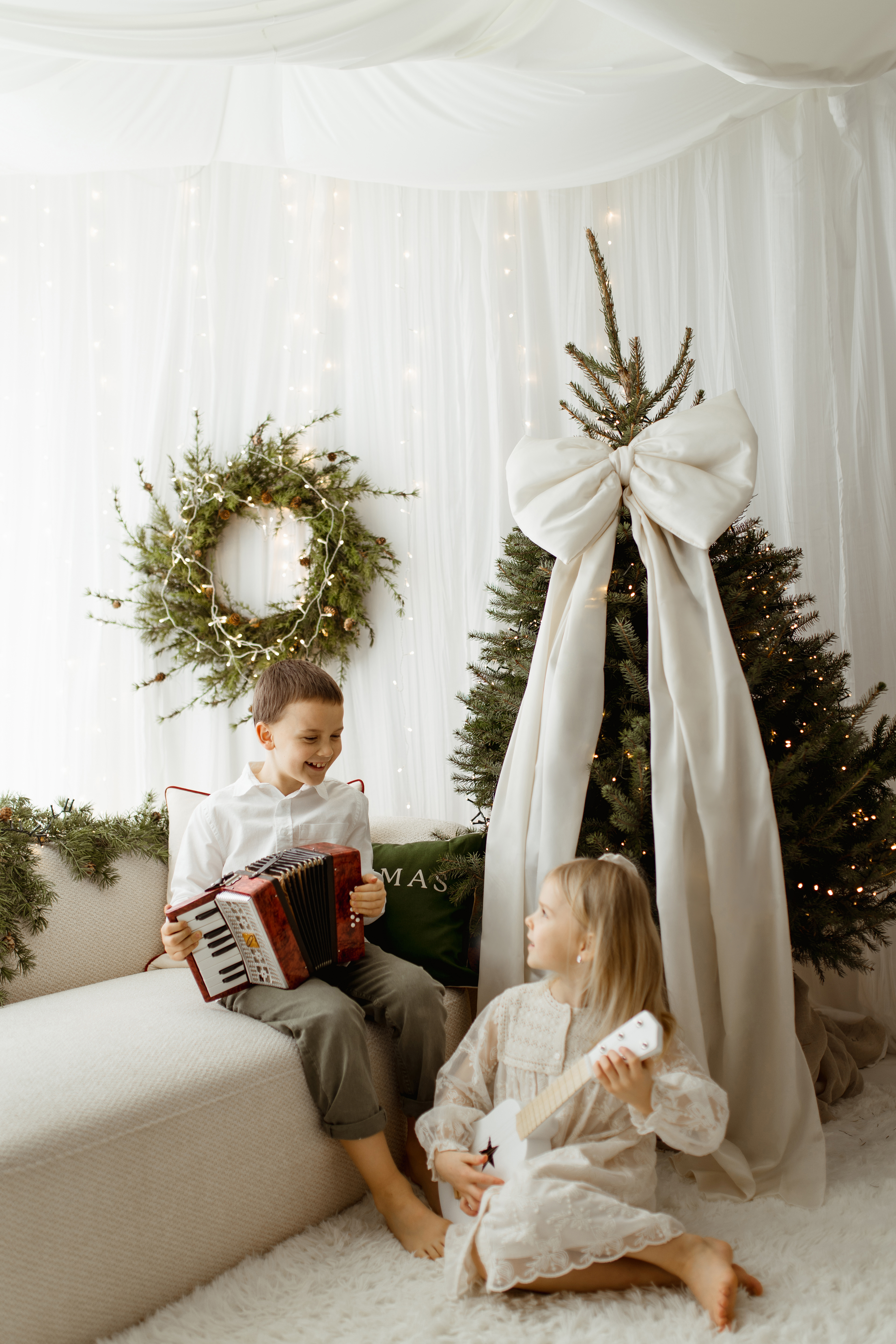 Kokarda na choinkę Ecru 60×50 cm XL duża wstążki 200cmx2