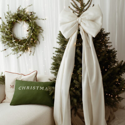Kokarda na choinkę ecru 50×40 cm L średnia wstążki 150cmx2