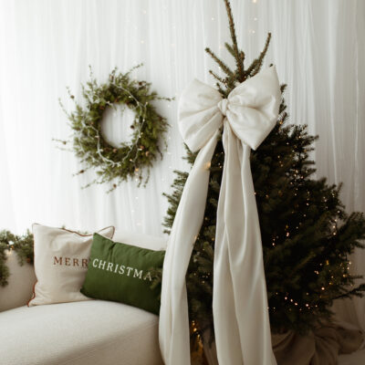 Kokarda na choinkę ecru 50×40 cm L średnia wstążki 150cmx2