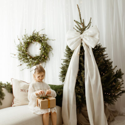 Bardzo duża Kokarda na choinkę 70x60 XXL ecru wstążki 250cm