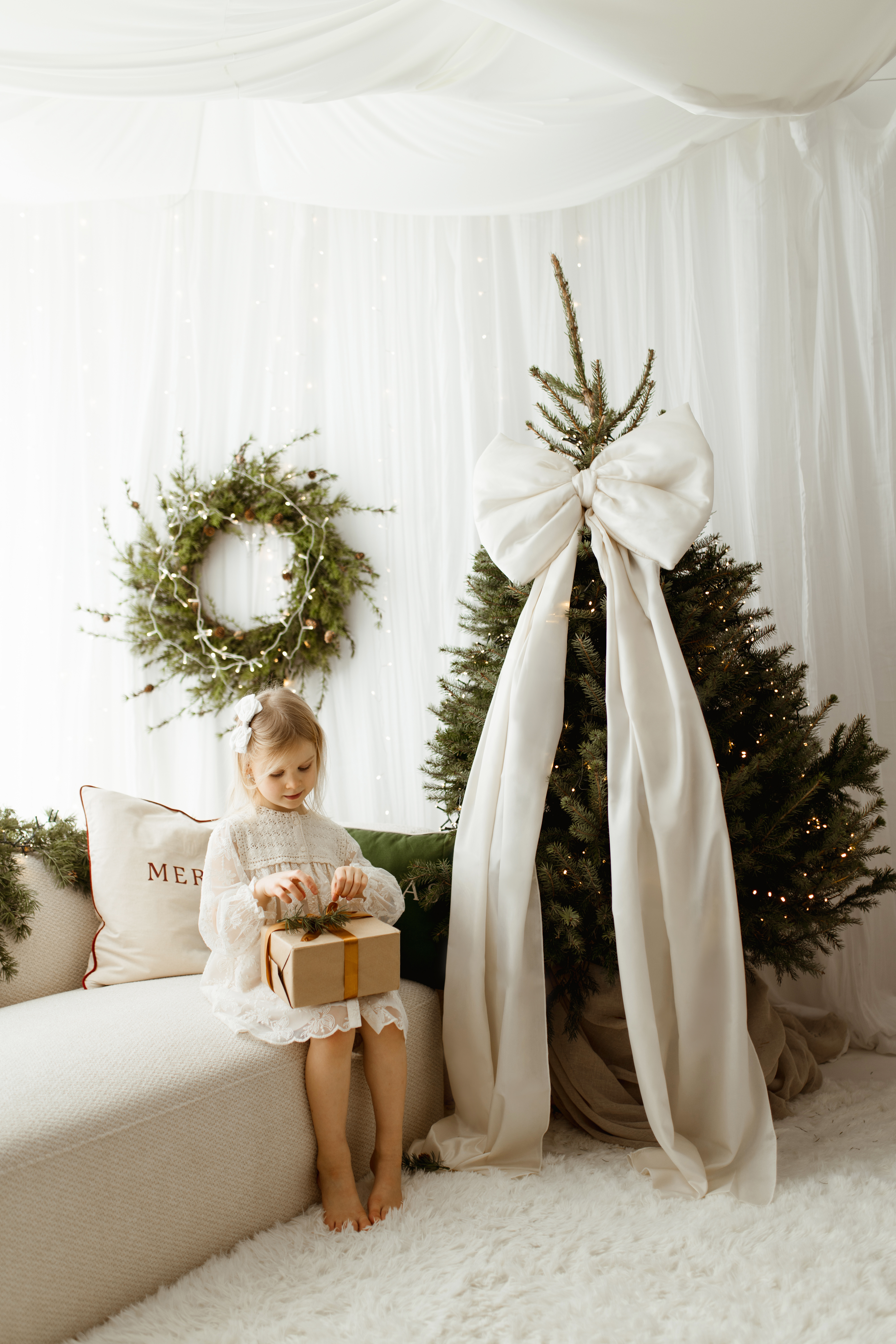 Kokarda na choinkę Ecru 60×50 cm XL duża wstążki 200cmx2