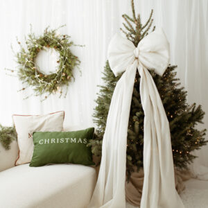 Kokarda na choinkę ecru 50x40 cm L średnia wstążki 150cmx2