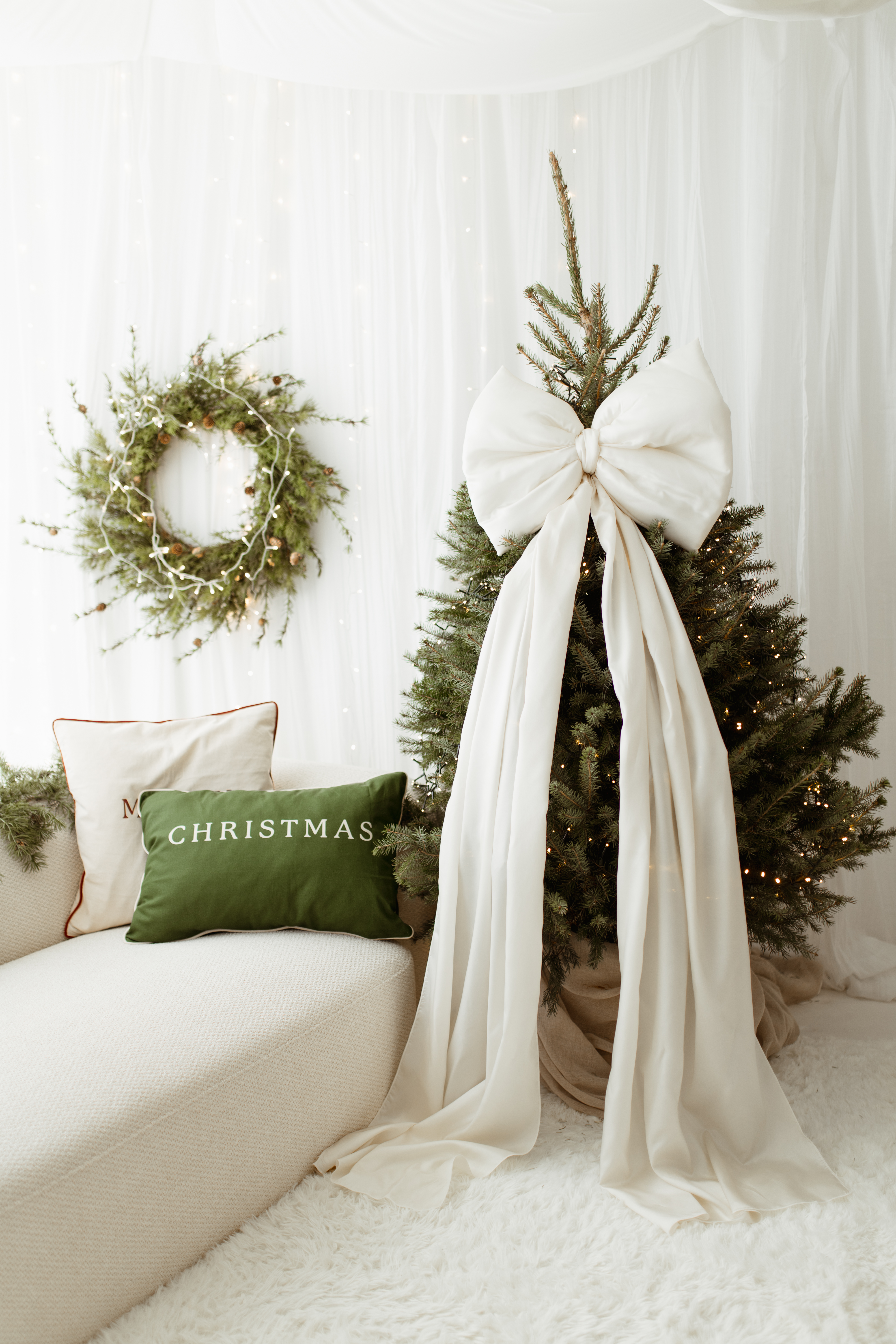 Kokarda na choinkę Ecru 60×50 cm XL duża wstążki 200cmx2