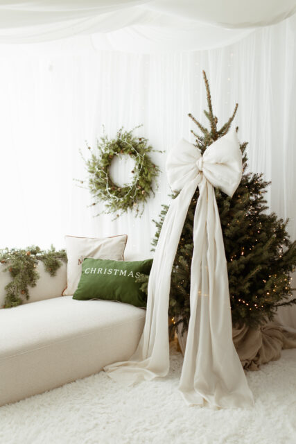 Bardzo duża Kokarda na choinkę 70×60 XXL ecru wstążki 250cm