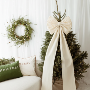 Bardzo duża Kokarda na choinkę 70x60 XXL ecru wstążki 250cm