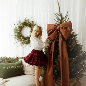 Kokarda na choinkę 50×40 cm L duża różany brąz wstążki 150cmx2