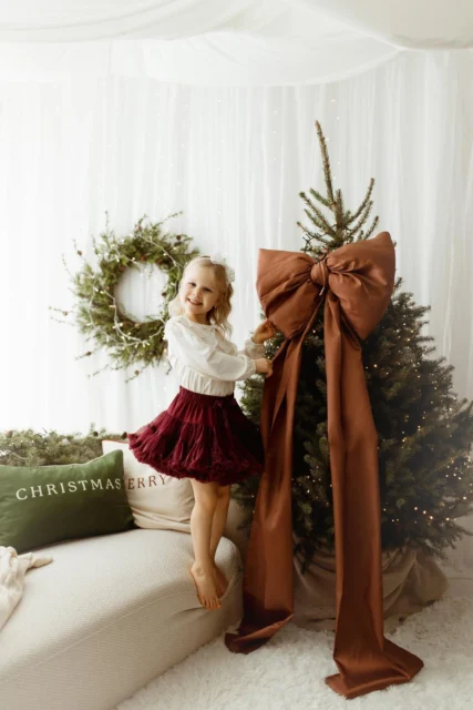 Kokarda na choinkę 50×40 cm L duża różany brąz wstążki 150cmx2