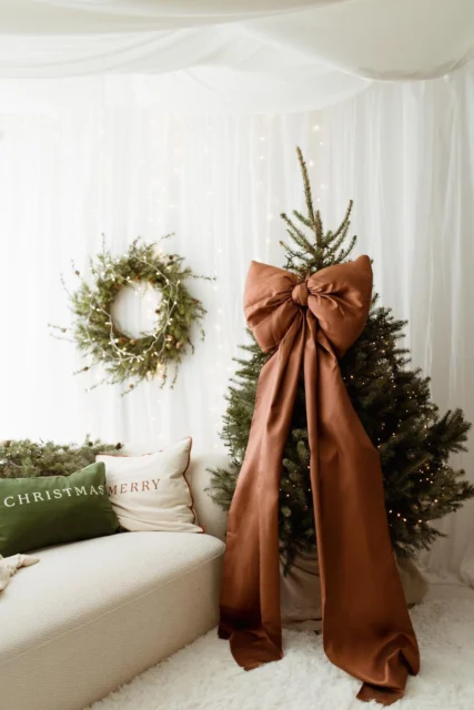 Kokarda na choinkę 60×50 cm XL duża różany brąz wstążki 200cmx2