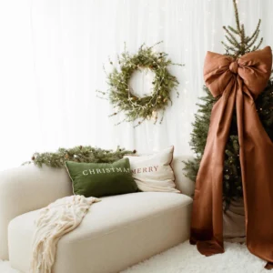 Kokarda na choinkę 60×50 cm XL duża różany brąz wstążki 200cmx2