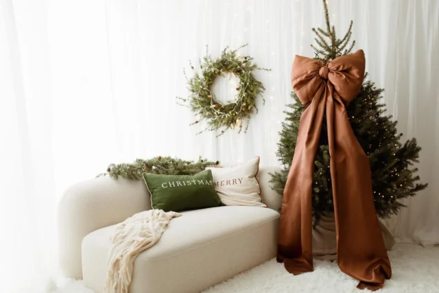 Kokarda na choinkę 60×50 cm XL duża różany brąz wstążki 200cmx2