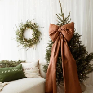 Kokarda na choinkę 60×50 cm XL duża różany brąz wstążki 200cmx2