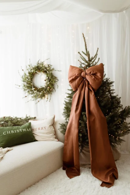 Kokarda na choinkę 60×50 cm XL duża różany brąz wstążki 200cmx2