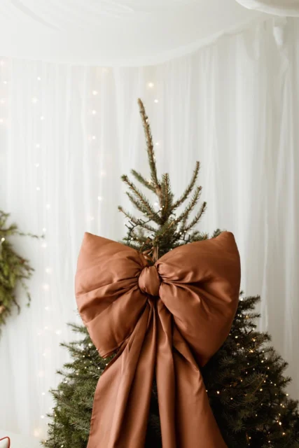 Kokarda na choinkę 60×50 cm XL duża różany brąz wstążki 200cmx2