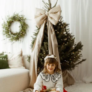 Bardzo duża kokarda na choinkę 70×60 XXL beżowa wstążki 250cmx2