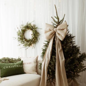 Bardzo duża kokarda na choinkę 70×60 XXL beżowa wstążki 250cmx2