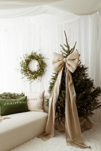 Bardzo duża kokarda na choinkę 70×60 XXL beżowa wstążki 250cmx2