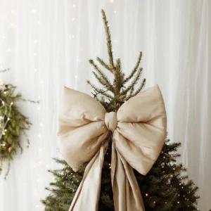 Bardzo duża kokarda na choinkę 70×60 XXL beżowa wstążki 250cmx2