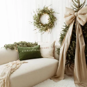 Beżowa kokarda na choinkę 60×50 cm XL duża wstążki 200cmx2