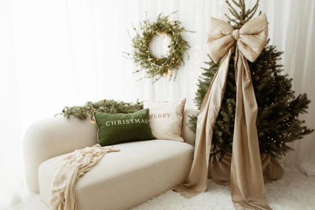 Beżowa kokarda na choinkę 60×50 cm XL duża wstążki 200cmx2