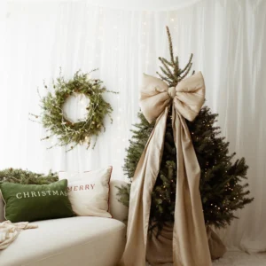 Beżowa kokarda na choinkę 50x40 cm L duża wstążki 150cmx2