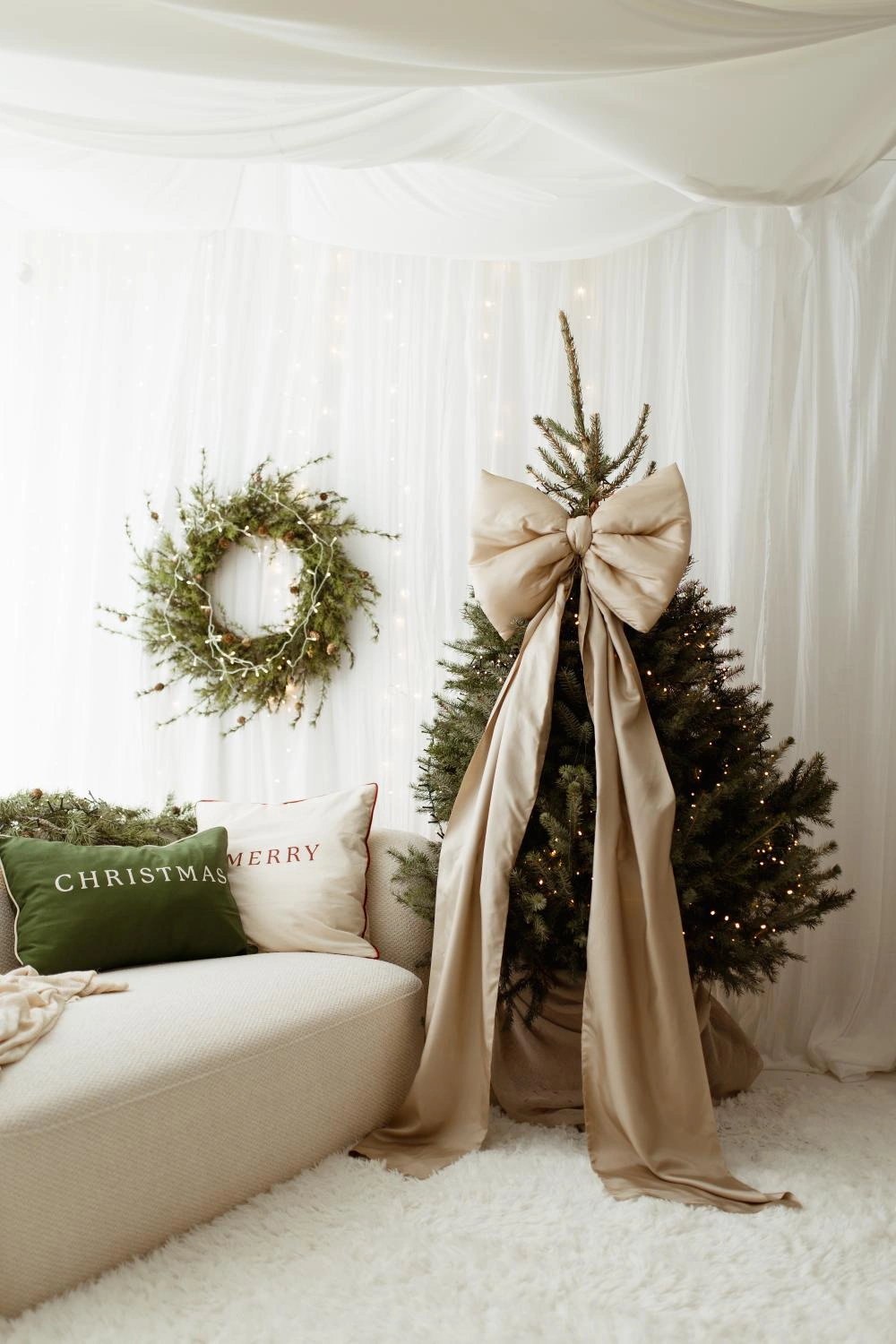 Beżowa kokarda na choinkę 50x40 cm L duża wstążki 150cmx2