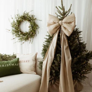 Beżowa kokarda na choinkę 60x50 cm XL duża wstążki 200cmx2