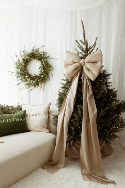 Beżowa kokarda na choinkę 60×50 cm XL duża wstążki 200cmx2