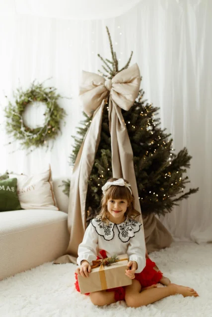 Beżowa kokarda na choinkę 60×50 cm XL duża wstążki 200cmx2