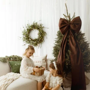 Brązowa kokarda na choinkę 70×60 cm XXL duża wstążki 250cmx2