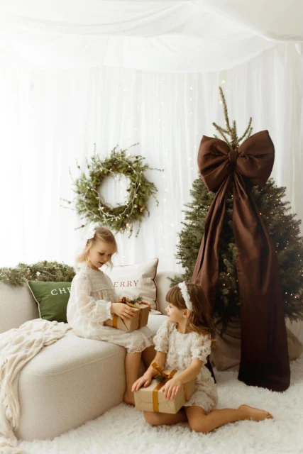 Brązowa kokarda na choinkę 70×60 cm XXL duża wstążki 250cmx2