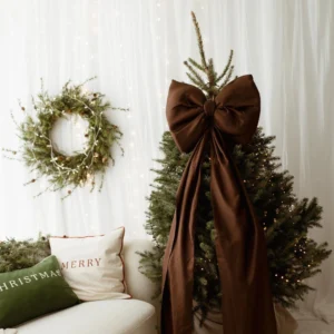 Brązowa kokarda na choinkę 70×60 cm XXL duża wstążki 250cmx2