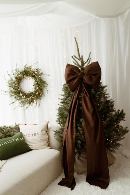 Brązowa kokarda na choinkę 70×60 cm XXL duża wstążki 250cmx2