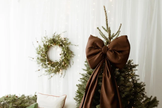 Brązowa kokarda na choinkę 60×50 cm XL duża wstążki 200cmx2