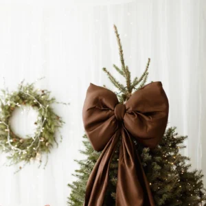 Brązowa kokarda na choinkę 70×60 cm XXL duża wstążki 250cmx2