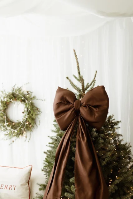 Brązowa kokarda na choinkę 70×60 cm XXL duża wstążki 250cmx2