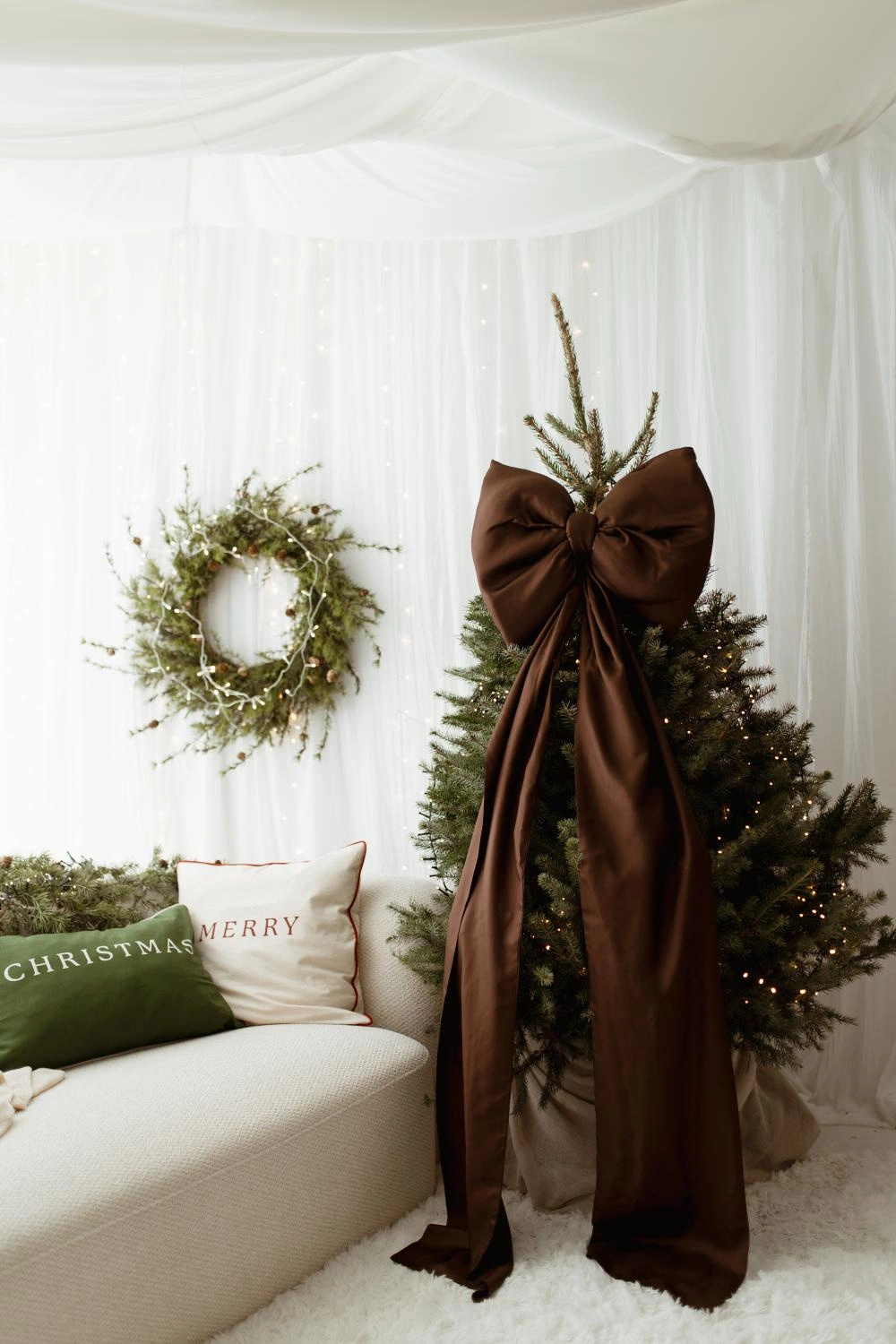 Brązowa kokarda na choinkę 70x60 cm XXL duża wstążki 250cmx2
