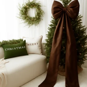 Brązowa kokarda na choinkę 60×50 cm XL duża wstążki 200cmx2