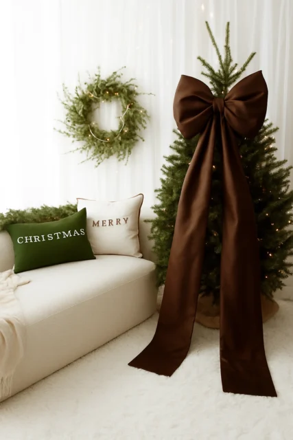 Brązowa kokarda na choinkę 60×50 cm XL duża wstążki 200cmx2