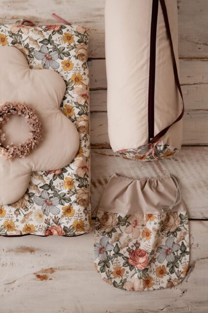 3w1 śpiworek pościel premium zestaw kwiaty retro natural junior