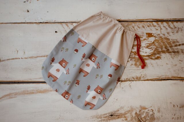 Bawełniany worek na rzeczy zamienne i buciki do przedszkola misie niebieskie