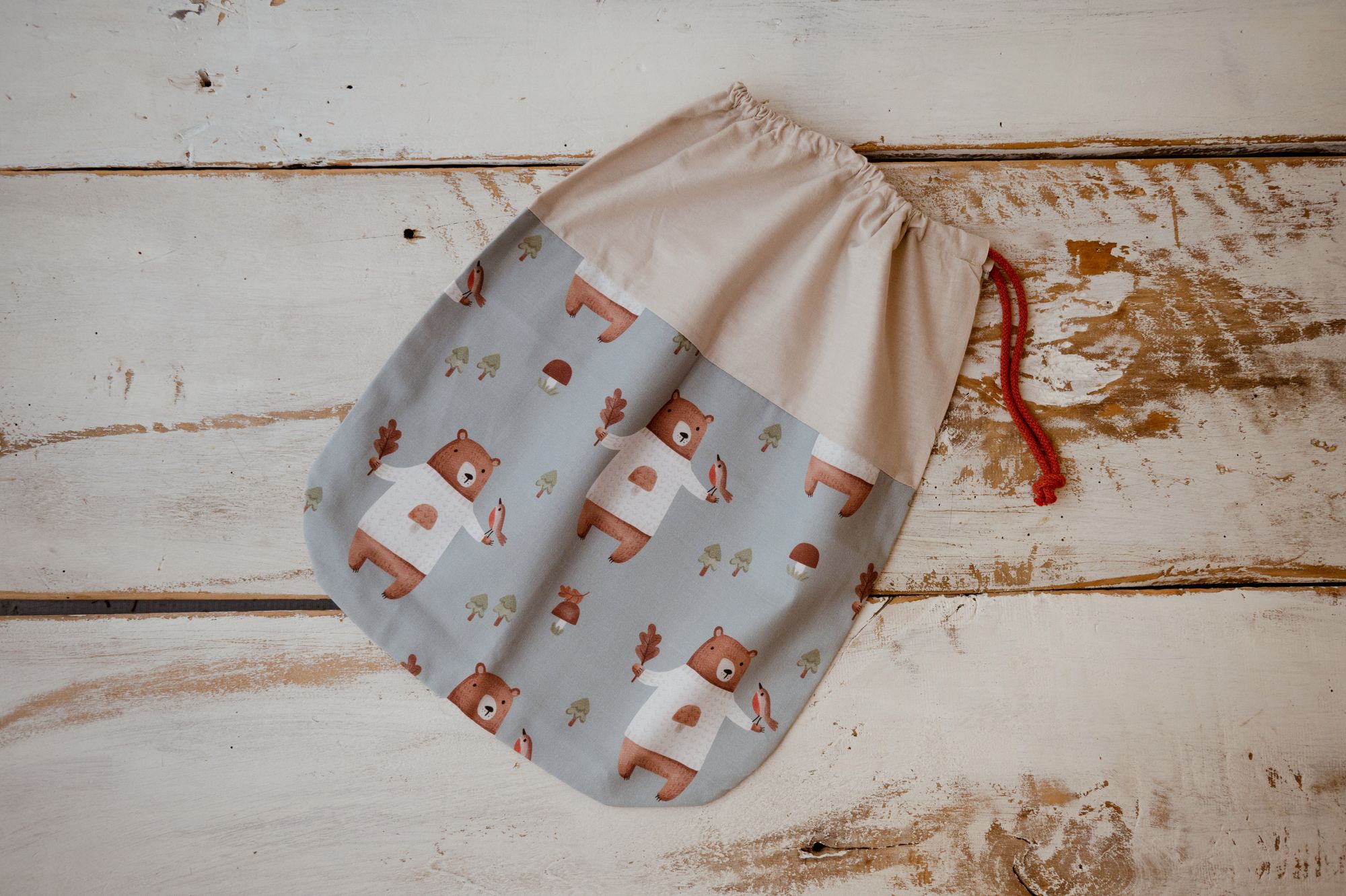 Bawełniany worek na rzeczy zamienne i buciki do przedszkola misie niebieskie